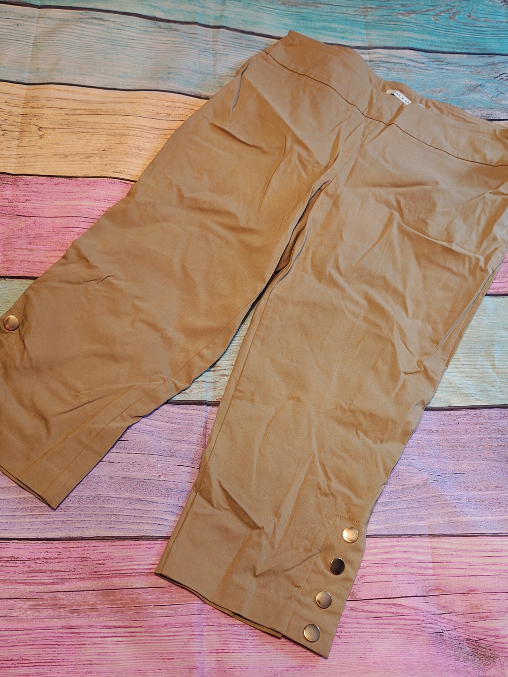 Size 14 Zac & Rachel Cropped Button-Hem Khaki Chinos #0664